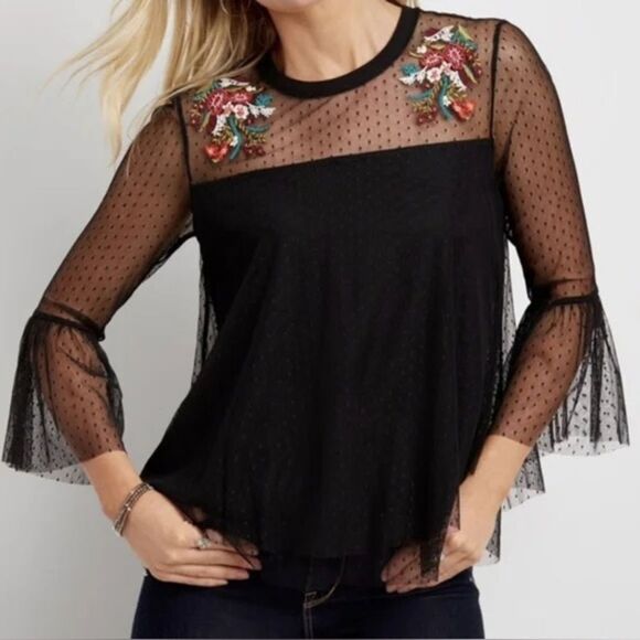 336. Maurice’s Embroidered Black Sheer Top - Picture 1 of 5
